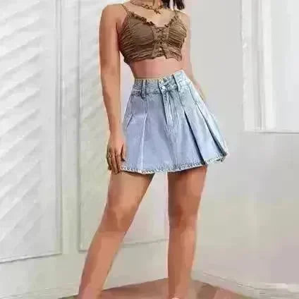 High Waist A- Line Pleated Skirt Casual All-match Retro - EX-STOCK CANADA