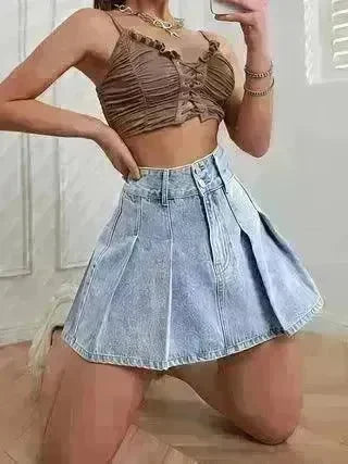 High Waist A- Line Pleated Skirt Casual All-match Retro - EX-STOCK CANADA