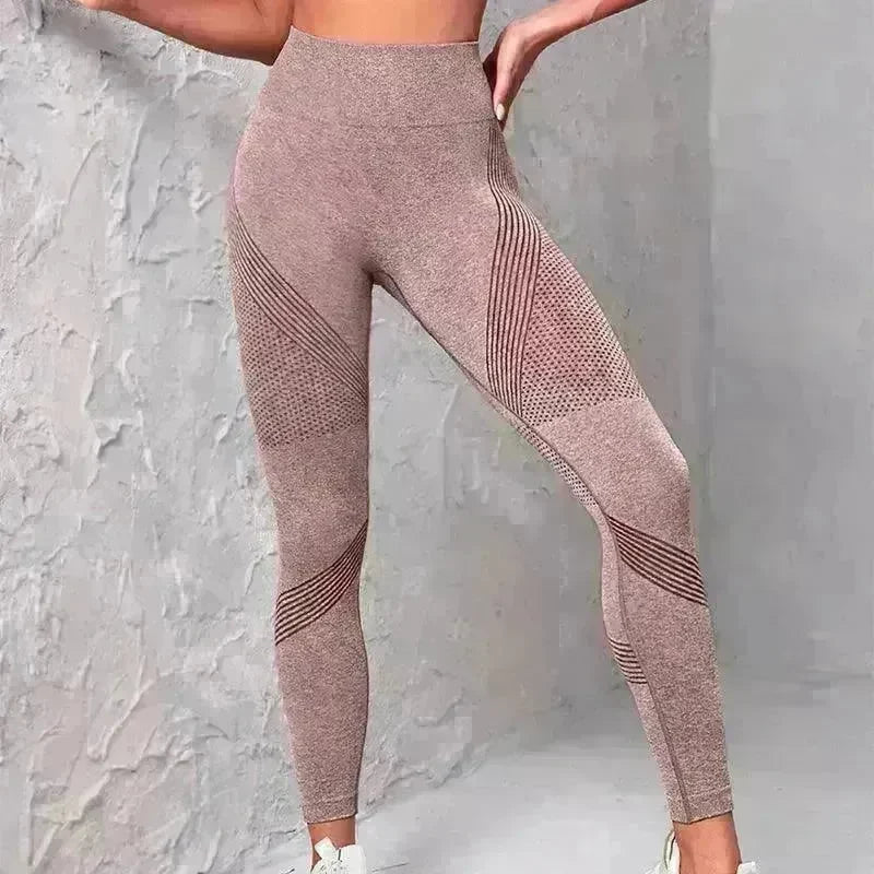 High Waist Seamless Yoga Pants Women's Solid Color Dot Striped Print Butt Lifting Leggings Fitness Running Sport Gym Legging Outfits - EX-STOCK CANADA