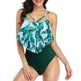 High Waist Split Swimsuit with Double Layer Lotus Leaf Design - EX-STOCK Canada