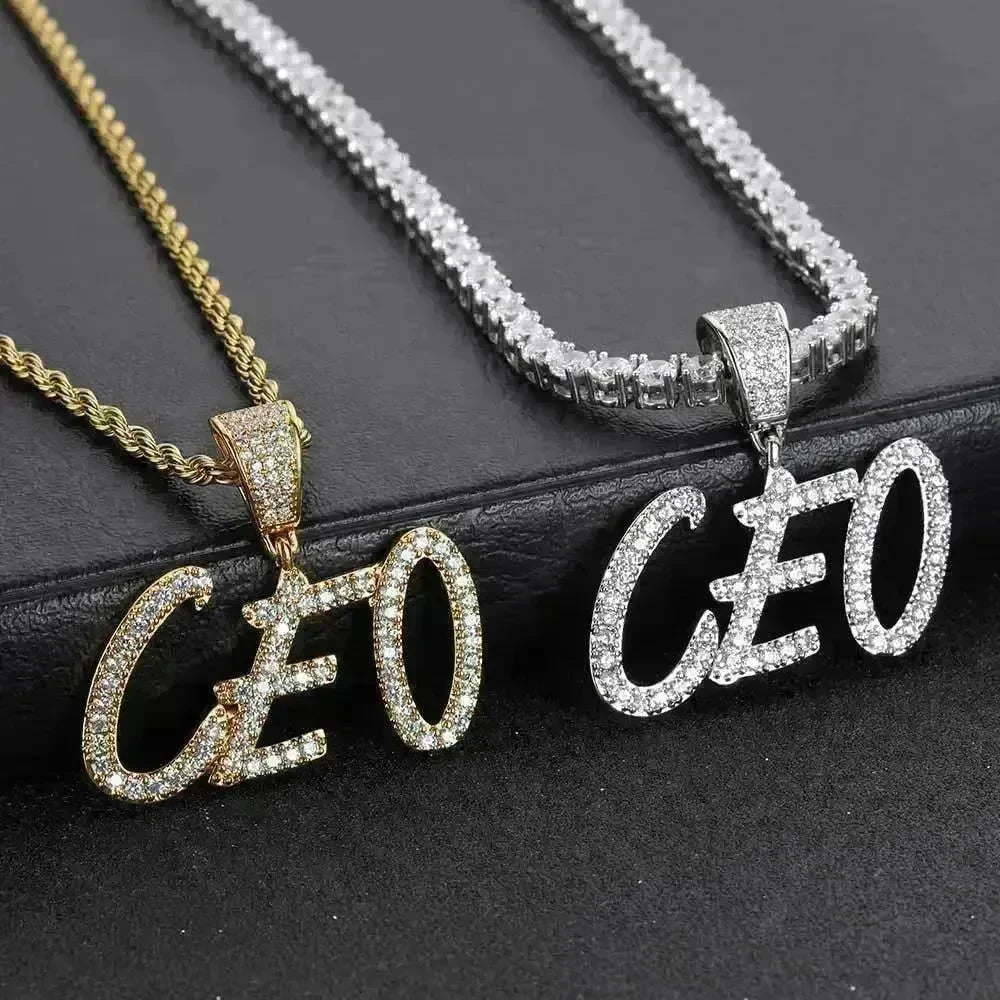 Hip Hop Straw Body Alphanumeric Patchwork DIY Pendant Micro Zirconia Necklace - EX-STOCK CANADA