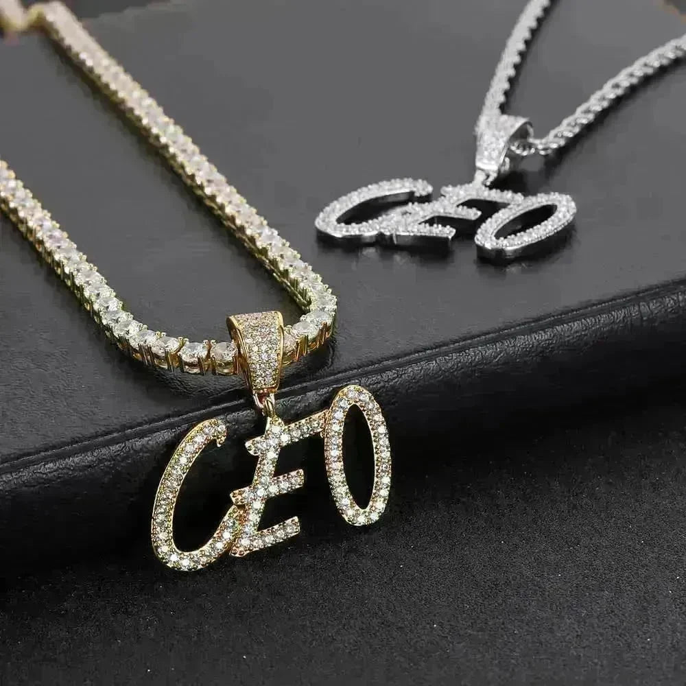 Hip Hop Straw Body Alphanumeric Patchwork DIY Pendant Micro Zirconia Necklace - EX-STOCK CANADA
