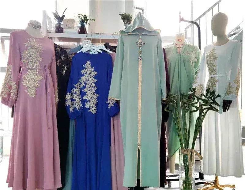 Hooded Avocado Green Dress Turkey Moroccan Seam Drill Robe Travel Dress - EX-STOCK Canada