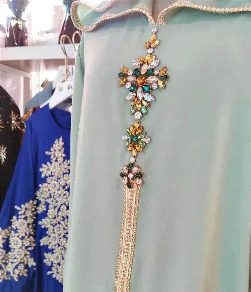 Hooded Avocado Green Dress Turkey Moroccan Seam Drill Robe Travel Dress - EX-STOCK Canada