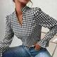 Houndstooth V-neck Long Sleeve Top Women - EX-STOCK CANADA