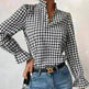 Houndstooth V-neck Long Sleeve Top Women - EX-STOCK CANADA