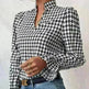 Houndstooth V-neck Long Sleeve Top Women - EX-STOCK CANADA