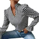 Houndstooth V-neck Long Sleeve Top Women - EX-STOCK CANADA