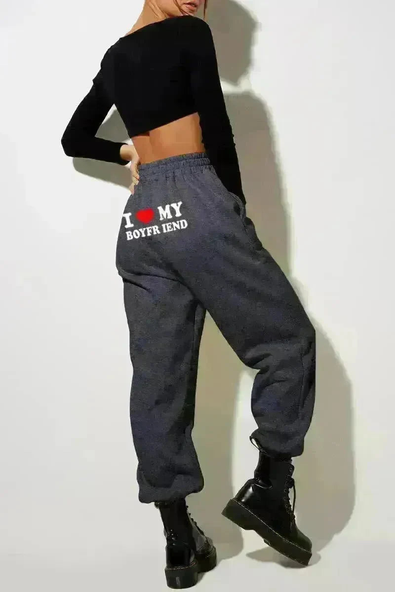 I Love MY BOYFRIEND Printed Trousers Casual Sweatpants Men And Women Sports Pants - EX-STOCK CANADA