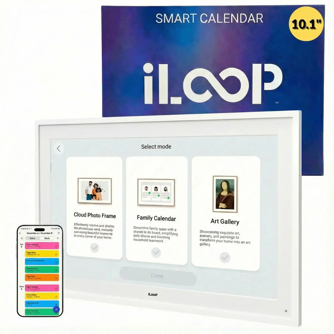 iLoop 10.1” Digital Calendar 32GB | Calendar, Wi-Fi Photo & Video Frame, Art Gallery | Premium Features No Subscription, Touchscreen 