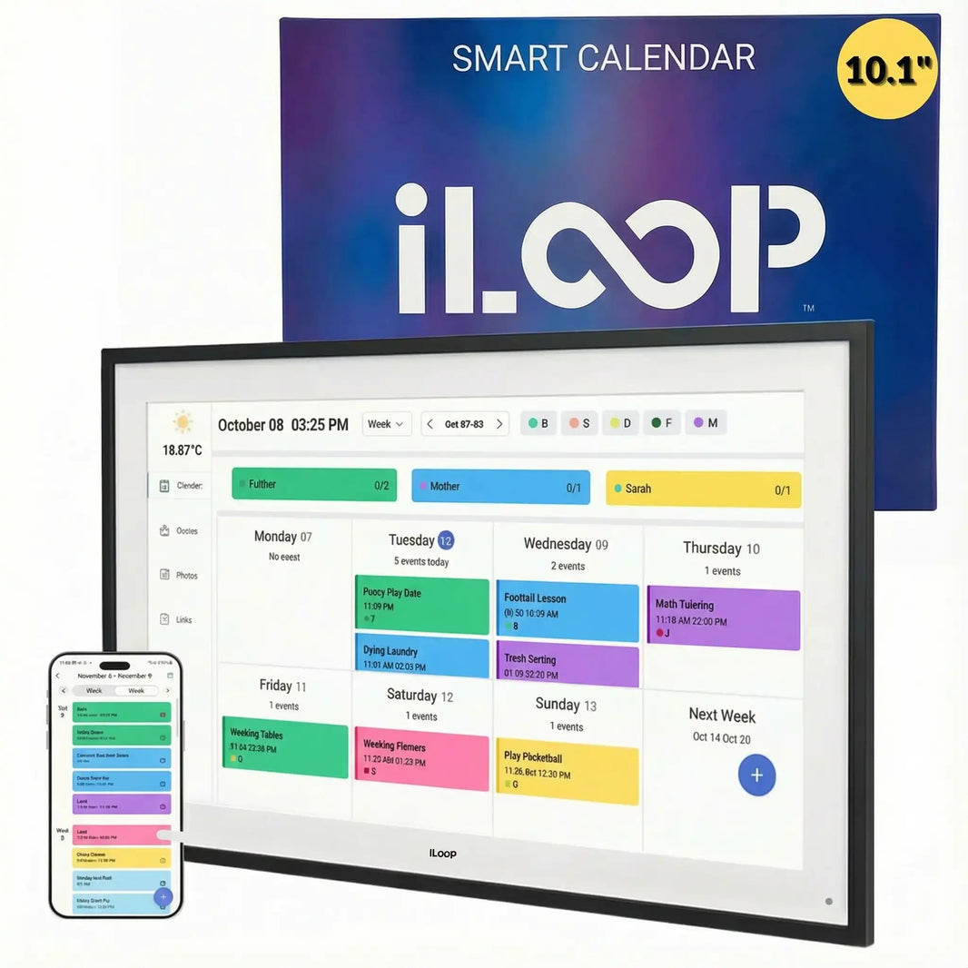 iLoop 10.1” Digital Calendar 32GB | Calendar, Wi-Fi Photo & Video Frame, Art Gallery | Premium Features No Subscription, Touchscreen 