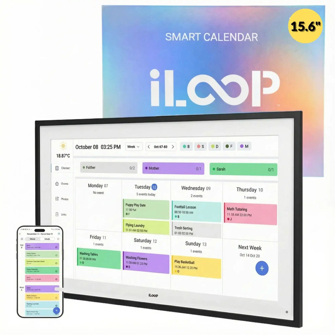iLoop 15.6” Digital Calendar 32GB | Calendar, Wi-Fi Photo & Video Frame, Art Gallery | Premium Features No Subscription, Touchscreen 