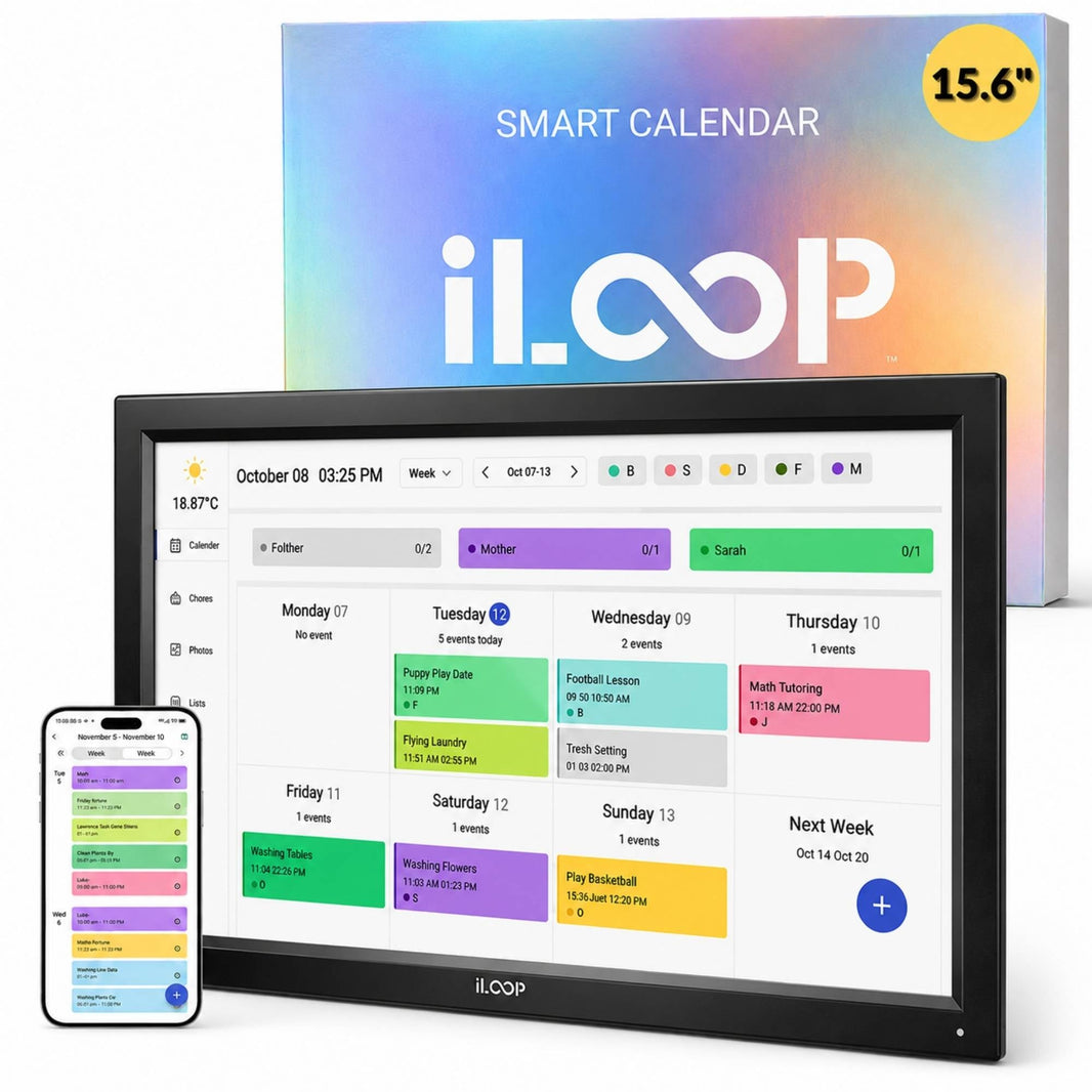 iLoop 15.6” Digital Calendar 32GB | Calendar, Wi-Fi Photo & Video Frame, Art Gallery | Premium Features No Subscription, Touchscreen 