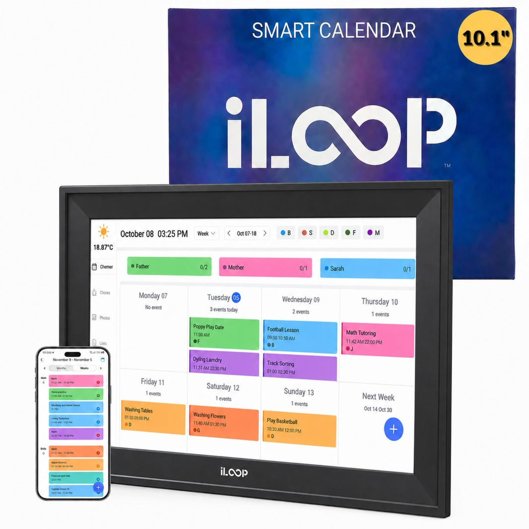 iLoop 10.1” Digital Calendar 32GB | Calendar, Wi-Fi Photo & Video Frame, Art Gallery | Premium Features No Subscription, Touchscreen 
