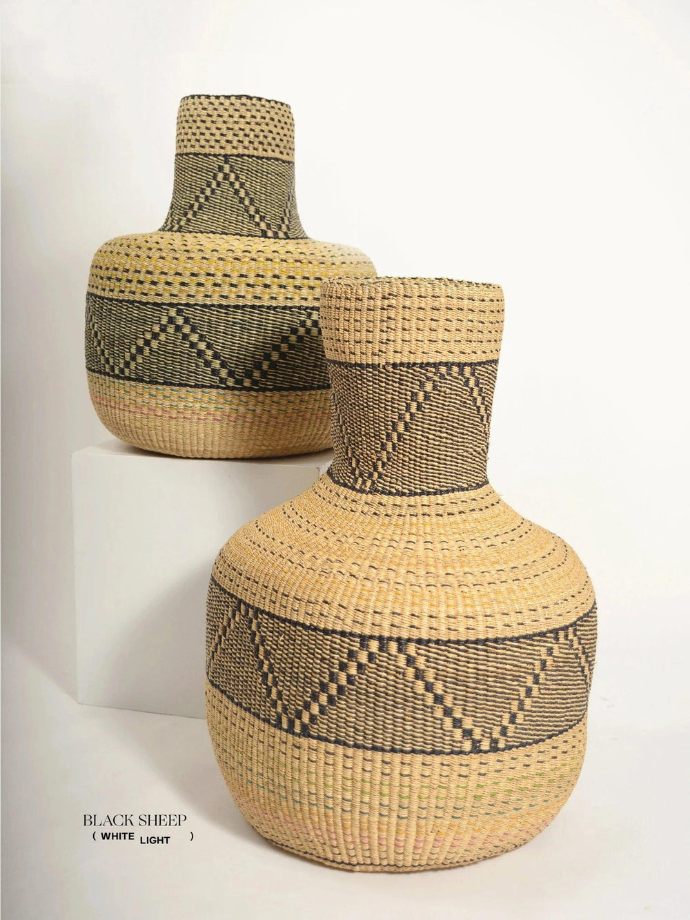 Large Ghana Bolga 'Linka' Basket  NATURAL + BLACK EX-STOCK Canada 