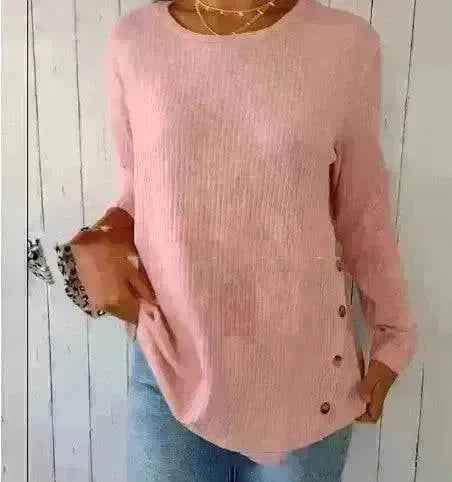 Irregular Sunken Stripe Lines Top Button T-shirt Women - EX-STOCK CANADA