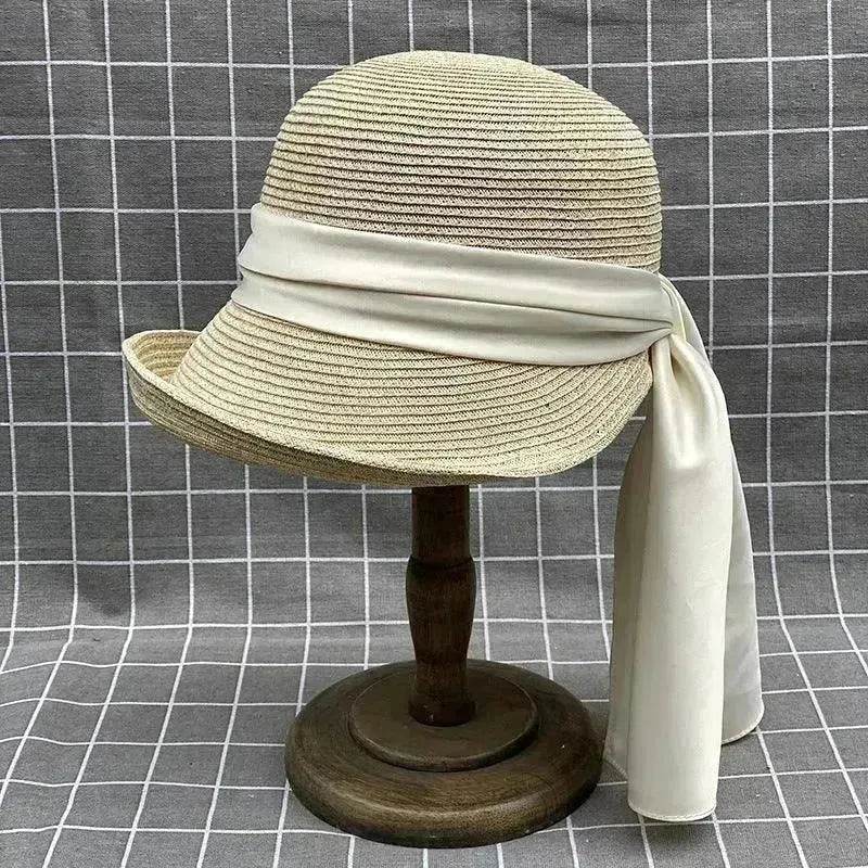 Japanese Style Curling Front Big Back Small Satin Ribbon Bucket Hat Summer Straw Hat Female Bucket Hat Sun-proof Beach Hat Tide - EX-STOCK Canada