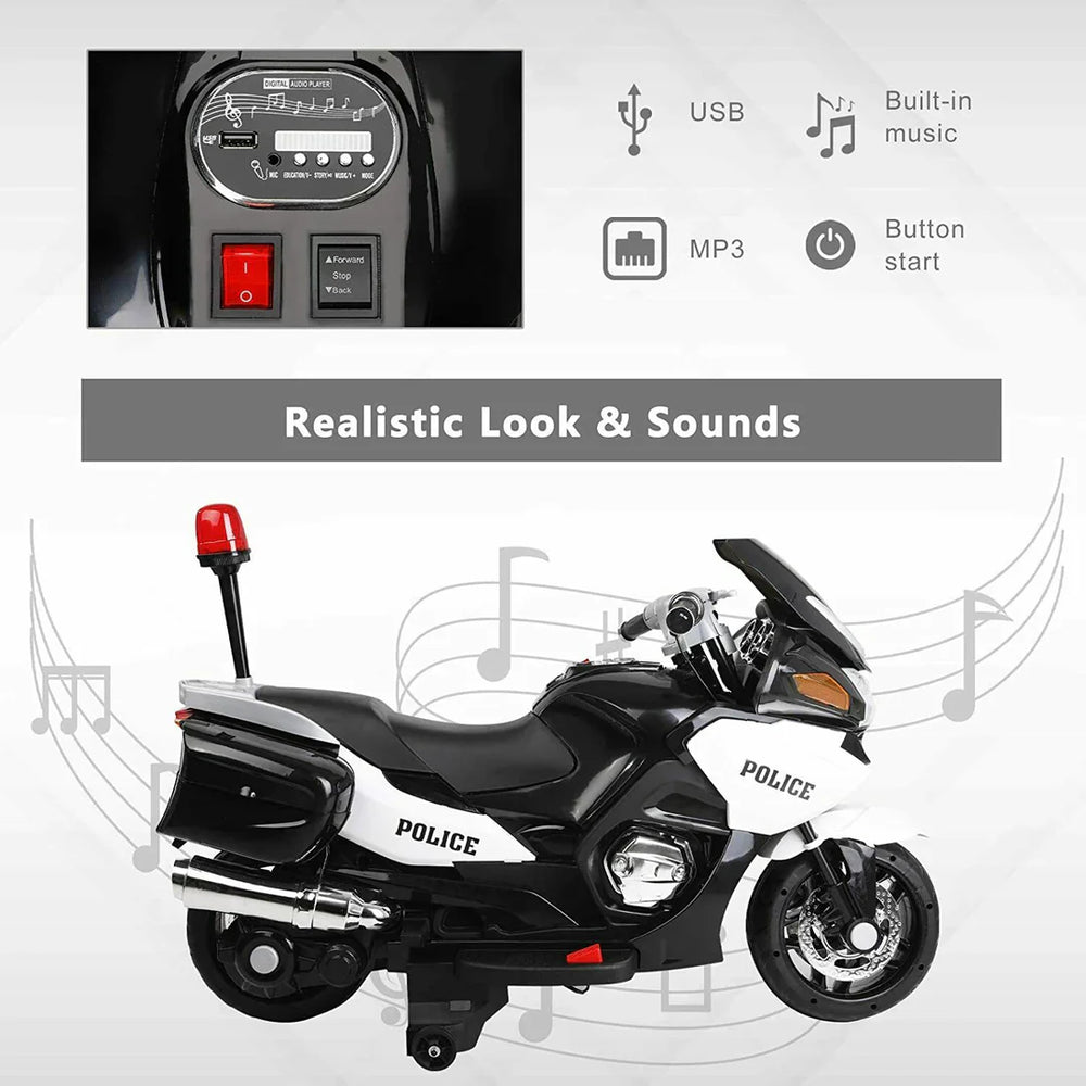 2026 24V Police 2 Seater Motorcycle with Rubber Tires 