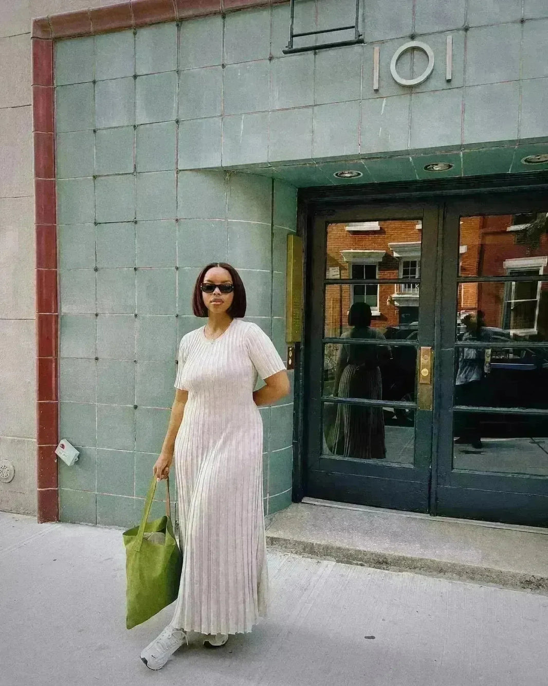 Knit Casual Tight Waist Round Neck Big Pit Stripe Slimming Knitted Long Dress - EX-STOCK CANADA