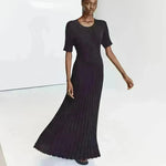 Knit Casual Tight Waist Round Neck Big Pit Stripe Slimming Knitted Long Dress - EX-STOCK CANADA