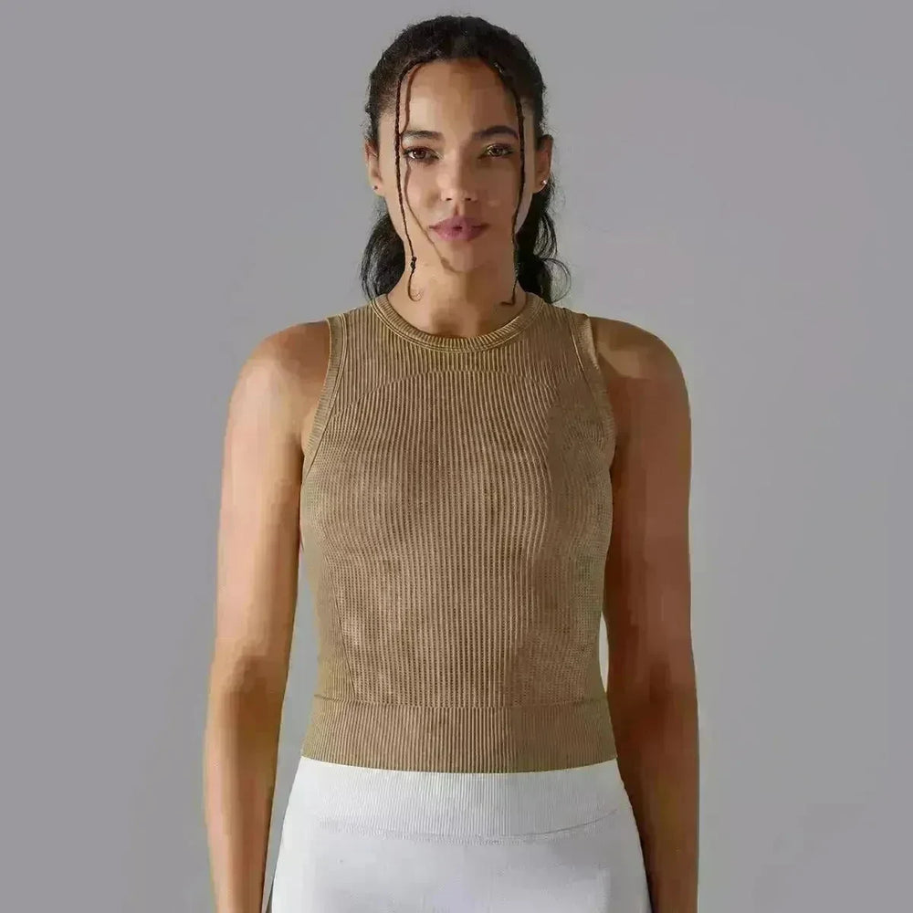 Knitted Solid Color Thread Mid-length Yoga Clothing Top Women - EX-STOCK CANADA