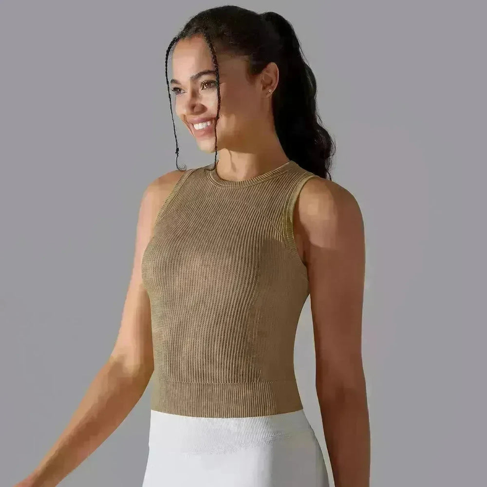 Knitted Solid Color Thread Mid-length Yoga Clothing Top Women - EX-STOCK CANADA