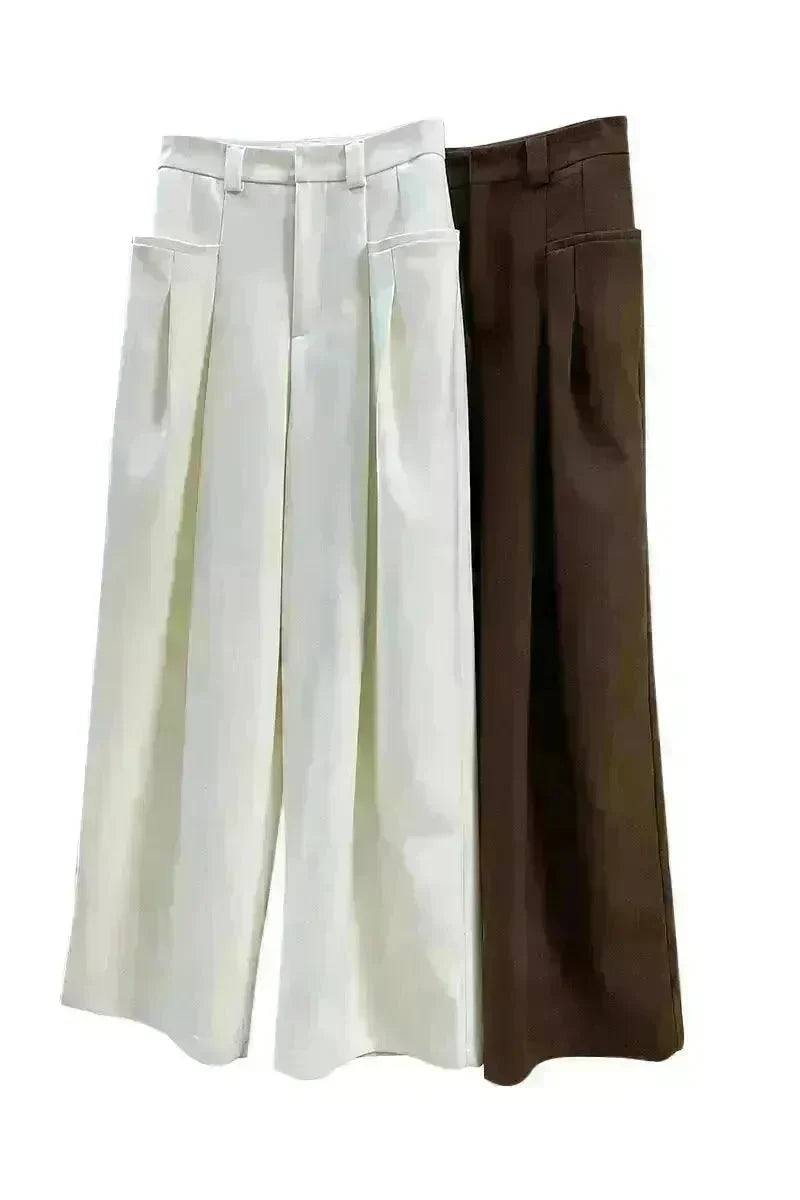 Korean Style Double Pleated Design Loose Casual Trousers Women - EX-STOCK CANADA