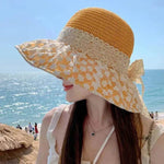 Lace Bow Straw Fisherman Hat Summer Outdoor Sunhat With Large Brim Anti-UV Sunshade And Face Protection Hat - EX-STOCK Canada
