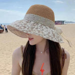 Lace Bow Straw Fisherman Hat Summer Outdoor Sunhat With Large Brim Anti-UV Sunshade And Face Protection Hat - EX-STOCK Canada