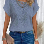 Lace Patchwork Short-sleeved T-shirt Women's Clothing - EX-STOCK CANADA