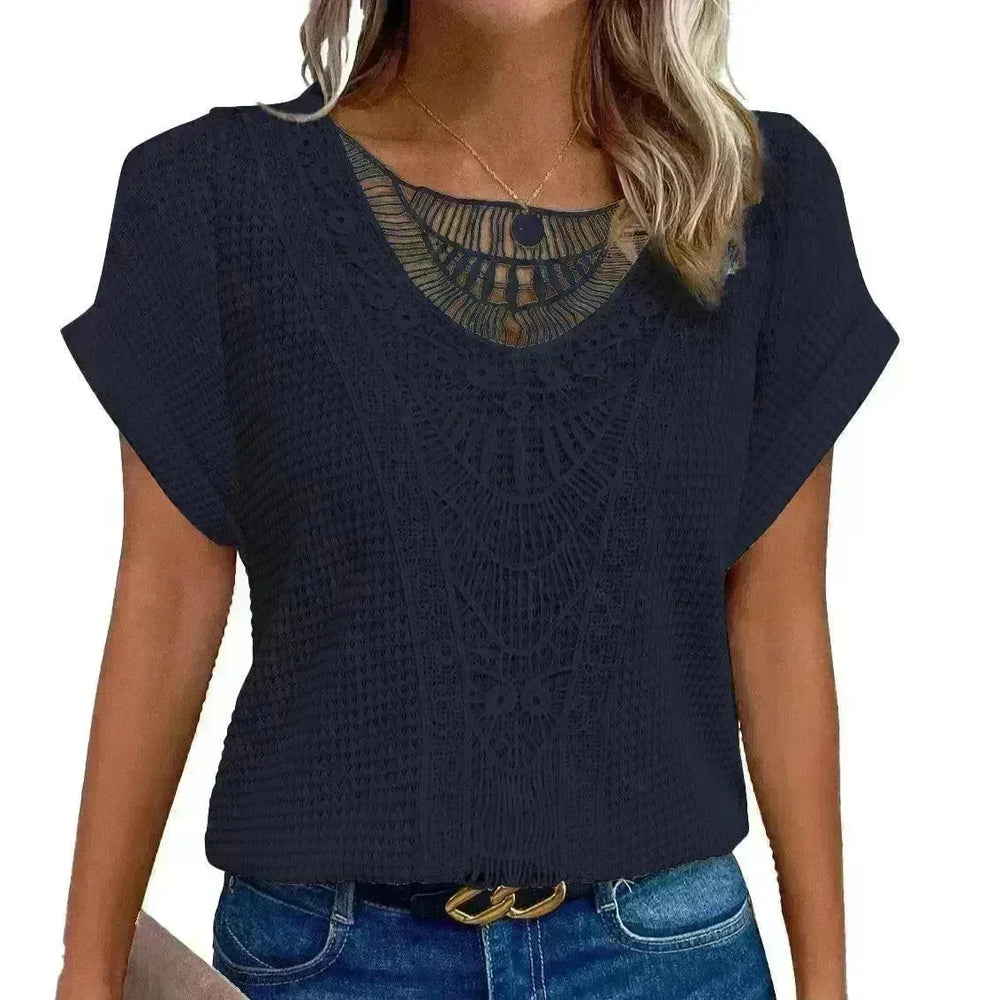 Lace Patchwork Short-sleeved T-shirt Women's Clothing - EX-STOCK CANADA