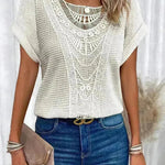 Lace Patchwork Short-sleeved T-shirt Women's Clothing - EX-STOCK CANADA