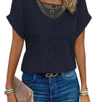 Lace Patchwork Short-sleeved T-shirt Women's Clothing - EX-STOCK CANADA