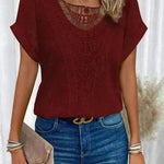 Lace Patchwork Short-sleeved T-shirt Women's Clothing - EX-STOCK CANADA