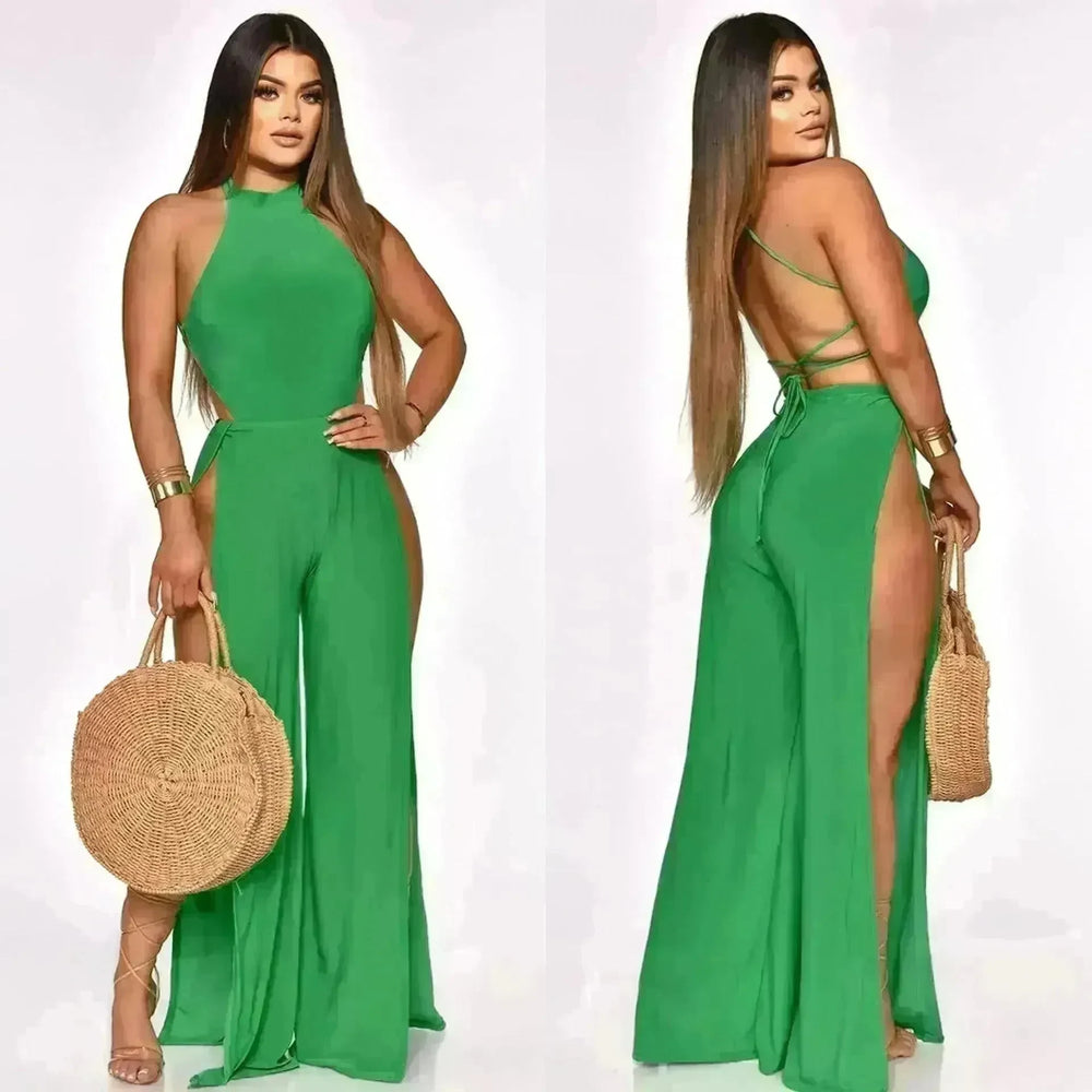 Lace-up Back Jumpsuit Split Leg Casual Trousers Women - EX-STOCK CANADA