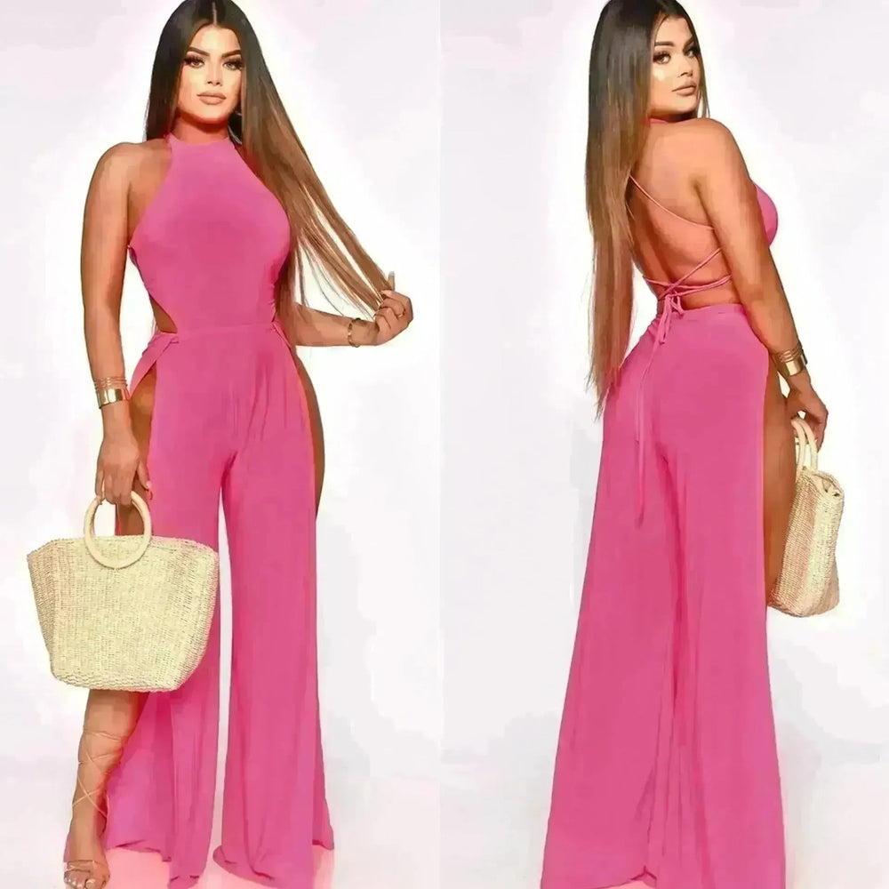 Lace-up Back Jumpsuit Split Leg Casual Trousers Women - EX-STOCK CANADA