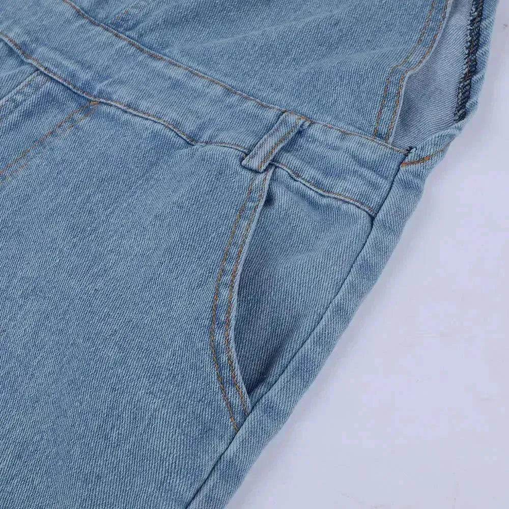 Ladies' Long Blue Denim Jeans Romper Jumpsuit With Straps - EX-STOCK Canada
