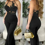 Ladies' Mesh Stitching Tight Party Club Jumpsuit - EX-STOCK CANADA