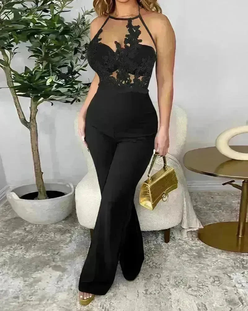 Ladies' Mesh Stitching Tight Party Club Jumpsuit - EX-STOCK CANADA