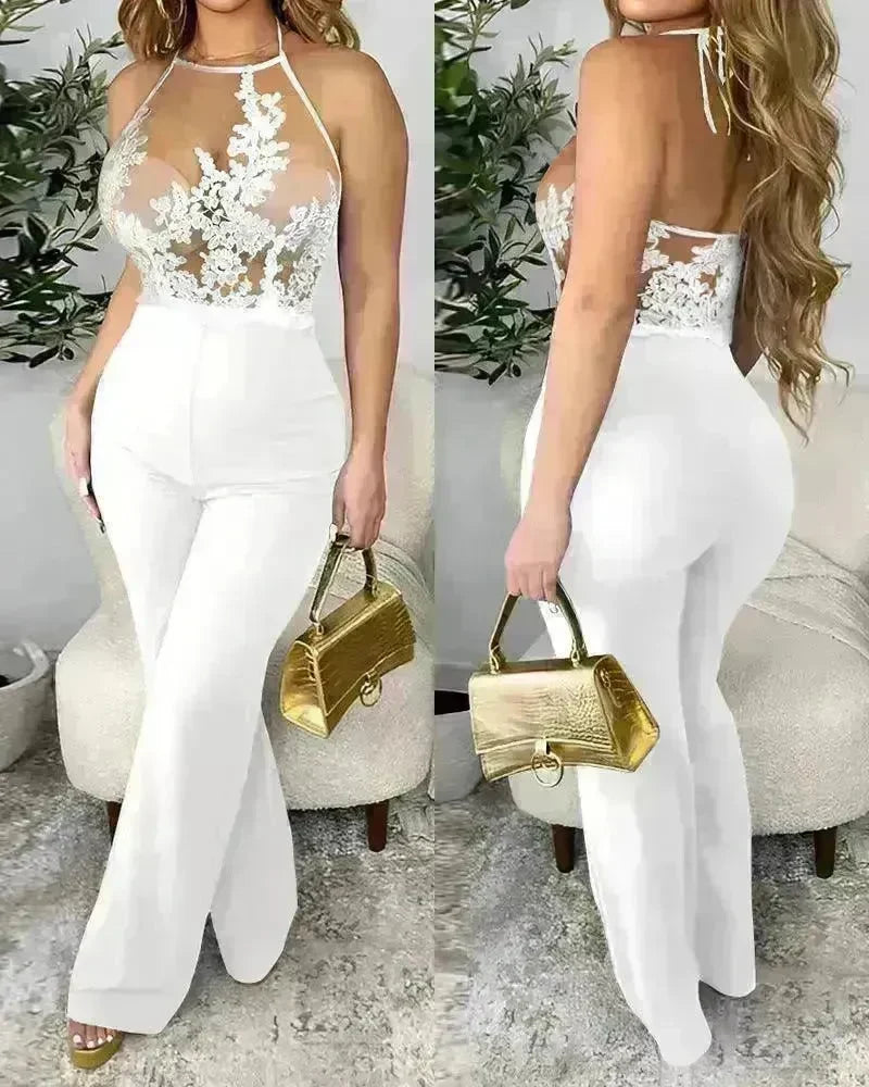 Ladies' Mesh Stitching Tight Party Club Jumpsuit - EX-STOCK CANADA