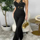 Ladies' Mesh Stitching Tight Party Club Jumpsuit - EX-STOCK CANADA