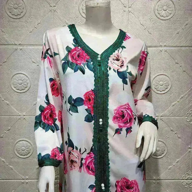 Ladies Middle East Arabian V-Neck Floral Robe - EX-STOCK CANADA