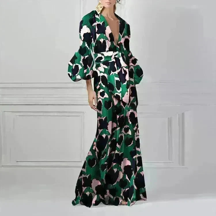 Lady Sexy V-neck Digital Printing Dress - EX-STOCK CANADA