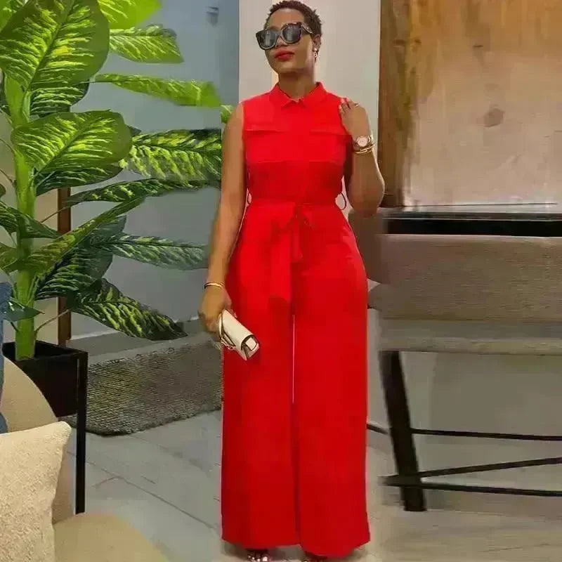 Lapel Pocket Waist Trimming Loose Wide Leg Sleeveless Jumpsuit - EX-STOCK CANADA