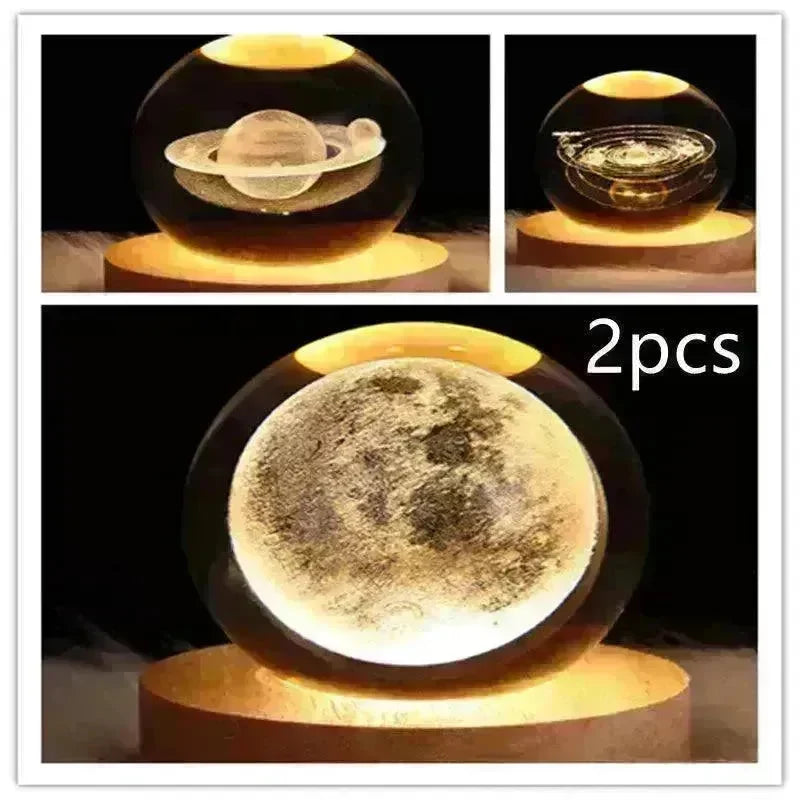 LED Night Light Galaxy Crystal Ball Table Lamp 3D Planet Moon Lamp Bedroom Home Decor For Kids Party Children Birthday Gifts - EX-STOCK CANADA