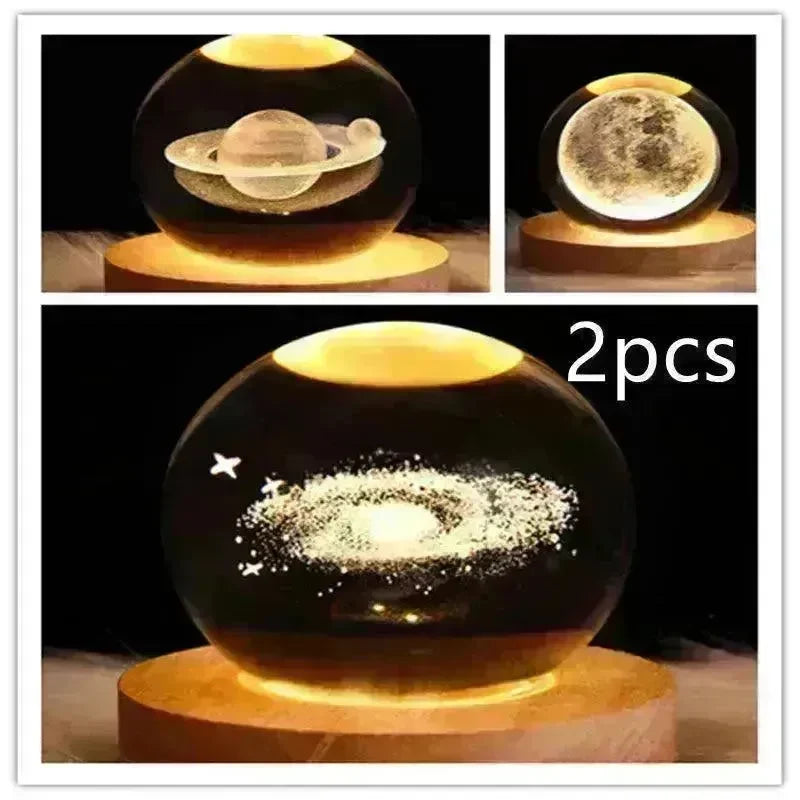 LED Night Light Galaxy Crystal Ball Table Lamp 3D Planet Moon Lamp Bedroom Home Decor For Kids Party Children Birthday Gifts - EX-STOCK CANADA