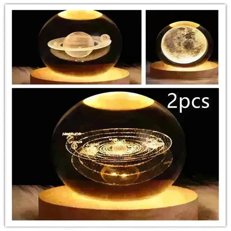 LED Night Light Galaxy Crystal Ball Table Lamp 3D Planet Moon Lamp Bedroom Home Decor For Kids Party Children Birthday Gifts - EX-STOCK CANADA
