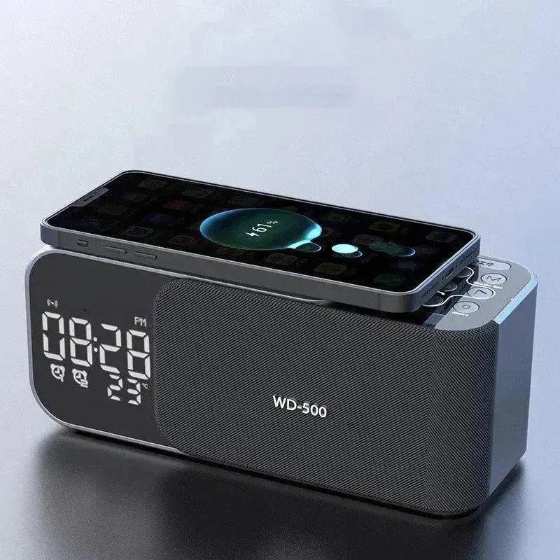 Led Wireless Charging Alarm Clock Fm Radio Bluetooth Speaker With Microphone Temperature Indicator Digital Display Speakers - EX-STOCK Canada
