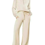 Leisure Sports Suit Long-sleeve Zipper Sweatshirt Wide Leg Pants Two-piece Set - EX-STOCK CANADA