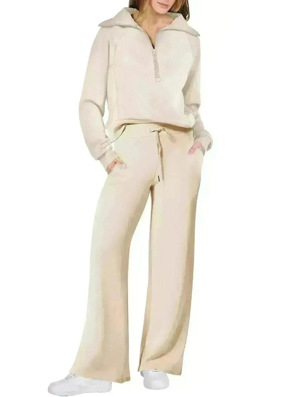 Leisure Sports Suit Long-sleeve Zipper Sweatshirt Wide Leg Pants Two-piece Set - EX-STOCK CANADA